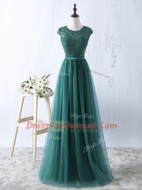 Superior Green Empire Scoop Sleeveless Tulle Zipper Beading Evening Dress