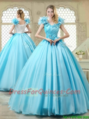 Cheap Aqua Blue Quinceanera Gowns with Appliques and Ruffles
