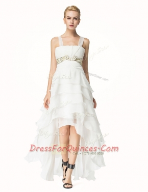 Extravagant High Low White Prom Dress Straps Sleeveless Lace Up
