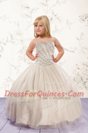 Fancy Floor Length Champagne Toddler Flower Girl Dress Strapless Sleeveless Lace Up