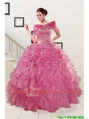 Puffy Sweetheart Pink Quinceanera Dresses with Beading