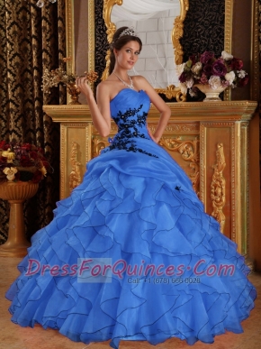 Perfect Blue Ball Gown Sweetheart  Organza Appliques Quinceanera Dress