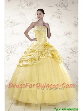 Cheap Yellow Sweetheart Ball Gown Quinceanera Dresses for 2015