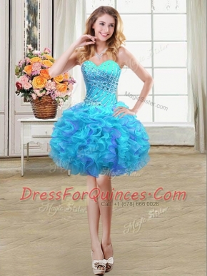 Exquisite Multi-color Ball Gowns Organza Sweetheart Sleeveless Beading and Ruffles Mini Length Lace Up Homecoming Dress