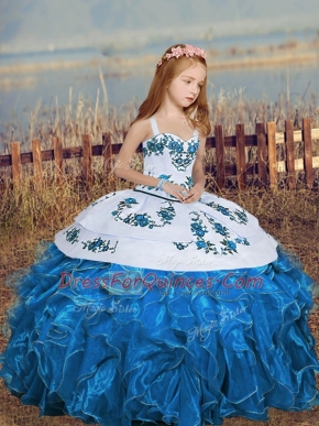 Cheap Sleeveless Floor Length Embroidery and Ruffles Little Girls Pageant Gowns