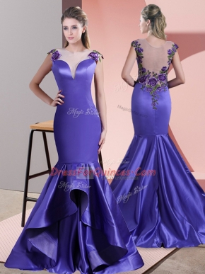 Mermaid Sleeveless Purple Prom Dresses Sweep Train Side Zipper