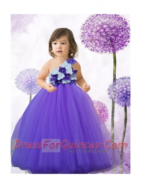 Lavender A-Line Tulle One Shoulder Floor-length Little Girl Dress for 2014