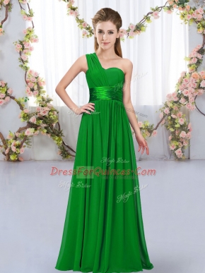 Dark Green Chiffon Lace Up One Shoulder Sleeveless Floor Length Vestidos de Damas Belt