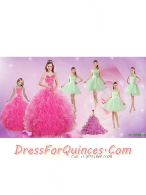 Beautiful Ruffles and Beading Quinceanera Dress and Apple Green Short Dama Dresses and Beading Little Girl Dress