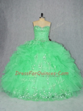 Beading and Ruffles Sweet 16 Dress Lace Up Sleeveless Floor Length