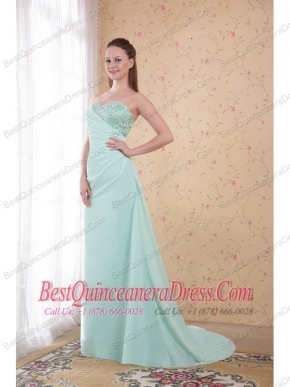 Apple Green Column / Sheath Sweetheart Brush Train Chifffon Beading and Appliques Prom / Evening Dress