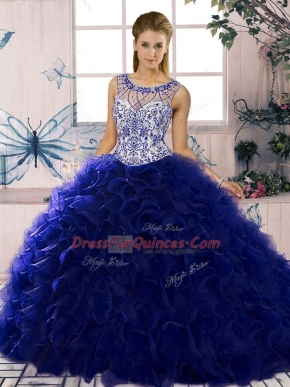 Lovely Floor Length Purple Sweet 16 Dress Scoop Sleeveless Lace Up