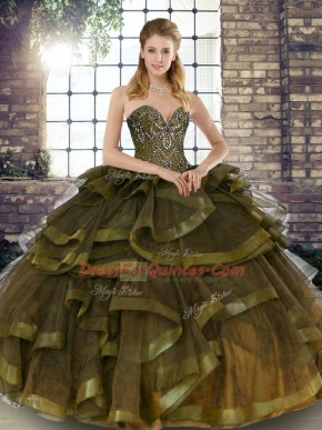 Pretty Tulle Sleeveless Floor Length Quinceanera Gowns and Beading and Ruffles