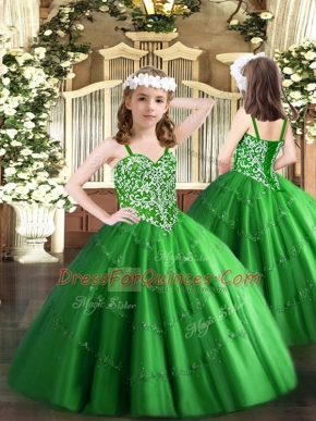 Floor Length Green Little Girls Pageant Dress Straps Sleeveless Lace Up