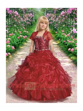 Beautiful Straps Ball Gown Wine Red Little Girl Pageant Dresses for 2014