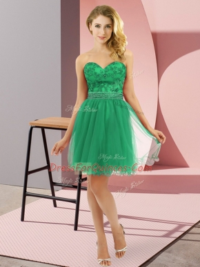 Sweet Empire Prom Evening Gown Turquoise Sweetheart Tulle Sleeveless Mini Length Zipper