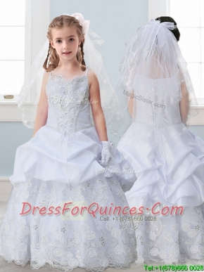Best Spaghetti Straps Flower Girl Dress with Lace and Pick Ups