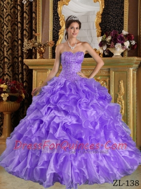 Quinceanera Dress In Lavender Ball Gown Sweetheart With Ruffles Organza In New Styles
