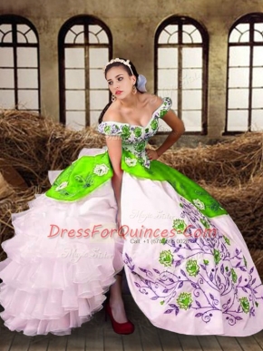 Low Price Multi-color Lace Up 15th Birthday Dress Embroidery and Ruffled Layers Sleeveless Floor Length