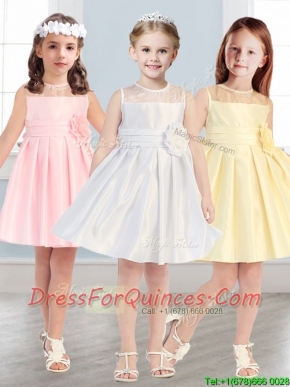 See Through Scoop Little Girl Pageant Dress with Hand Made Flowers