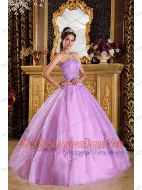 Lavender Ball Gown Strapless Floor-length Appliques Tulle Quinceanera Dress