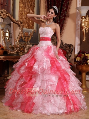Ball Gown Strapless Multi-colored Floor-length Organza Quinceanera Dress With Beading and Ruch