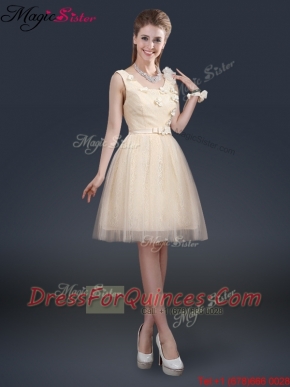 Cheap Scoop Prom Dresses with Appliques and Belt  for 2016