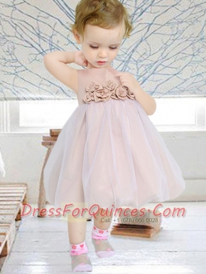 Romantic A-Line Scoop Hand Made Flowers Flower Girl Dress in Champagne for 2014