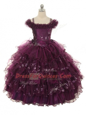 Super Sleeveless Lace Up Floor Length Ruffles and Ruffled Layers Kids Formal Wear