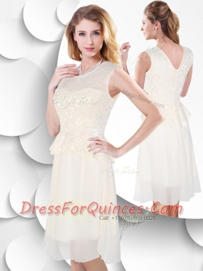 Perfect Scoop Knee Length White 2016 Prom Dress with Lace