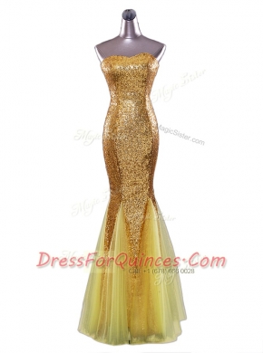 Mermaid Gold Zipper Strapless Sequins Prom Dresses Sequined Sleeveless