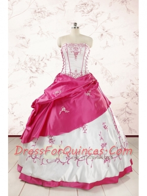 Luxurious Embroidery Sweet 15 Dresses in White and Hot Pink