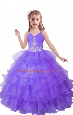 Best Lilac Sleeveless Organza Zipper Pageant Gowns For Girls for Quinceanera and Wedding Party
