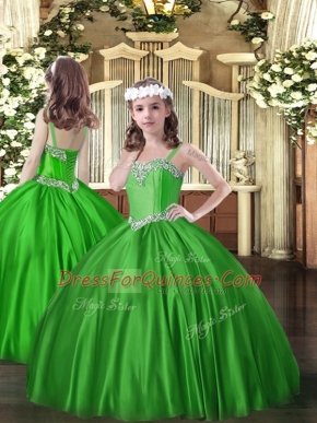 Latest Sleeveless Beading Lace Up Kids Pageant Dress