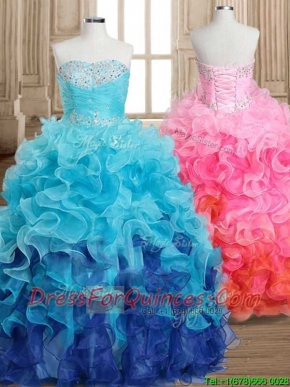 Fashionable Gradient Color Quinceanera Dress with Beading and Ruffles