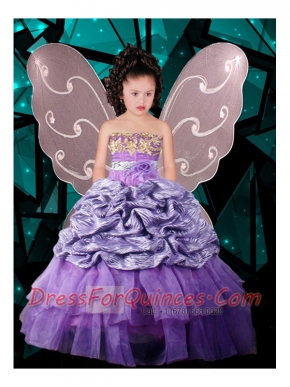 Modest Strapless Brush Train Appliques Ball Gown Little Girl Pageant Dress