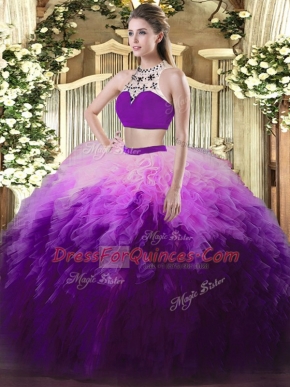 Multi-color Sleeveless Beading and Ruffles Floor Length Quinceanera Dresses