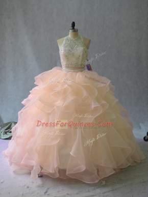 Peach 15th Birthday Dress Halter Top Sleeveless Backless