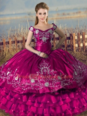 Popular Satin and Organza Sleeveless Floor Length Quinceanera Dresses and Embroidery and Ruffled Layers