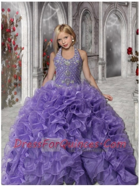 Pretty Ball Gown Halter 2014 Little Pageant Dress with Beading