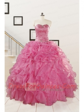 Pink 2015 Pretty Quinceanera Dresses Sweetheart with Ruffles