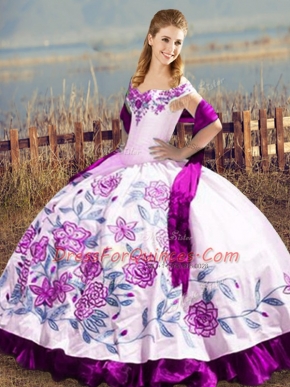 Graceful Purple Lace Up Sweet 16 Dress Embroidery Sleeveless Floor Length