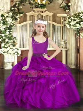 Scoop Sleeveless Organza Little Girls Pageant Gowns Beading and Ruffles Zipper