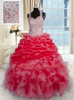 Floor Length Red 15 Quinceanera Dress Straps Sleeveless Zipper