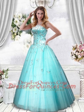 Elegant Strapless Turquoise Quinceanera Dress with Beading and Embroidery for 2015