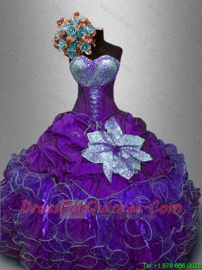 Beautiful Sequined Purple Sweet 16 Gowns with Ruffles