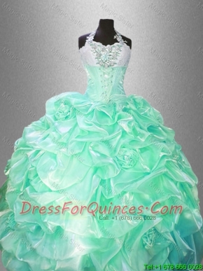 Beautiful Halter Top Sweet 16 Gowns with Hand Made Flowers