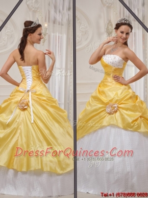 Best 2016 Yellow Strapless Quinceanera Gowns with Beading