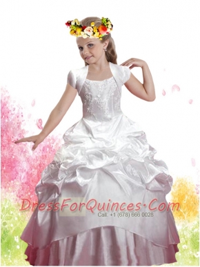 Beautiful Ball Gown Spaghetti Straps Appliques Little Girl Pageant Dresses in White