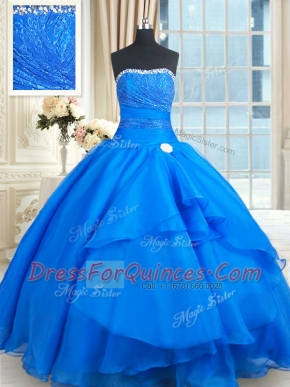 Sleeveless Court Train Lace Up Floor Length Beading and Lace and Sequins Sweet 16 Dress